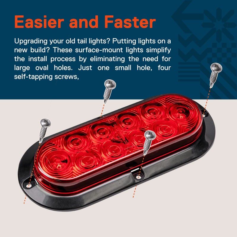 ONLINE LED STORE TRUE MODS 4 Red + 2 White 6 inch Oval LED Trailer Tail Light Kit [Surface-Mount] [DOT FMVSS 108 & SAE] [IP67 Waterproof] Stop Brake Turn Reverse Back Up Trailer Lights for RV Flat Bed Truck - Image 5